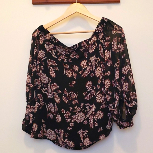 Bardot Floral Top | 6/S | Black with Floral Print - Picture 1 of 3